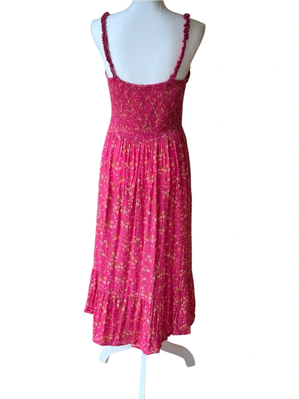 Patrons of Peace Fuchsia Pink Floral Midi Stretch Elastic Casual Flowy Dress S